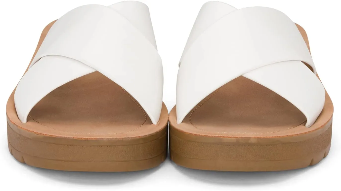 Lucy - Womens Slip On Slide Criss Cross Fashion Platform Open Toe Comfort Sandals