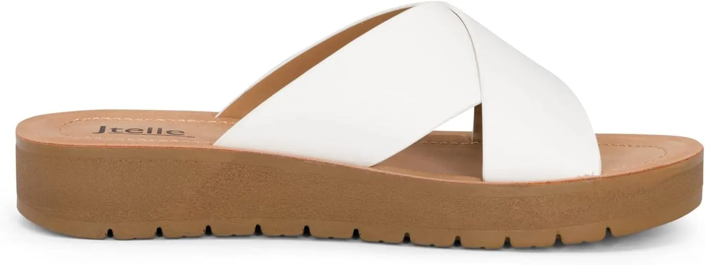 Lucy - Womens Slip On Slide Criss Cross Fashion Platform Open Toe Comfort Sandals