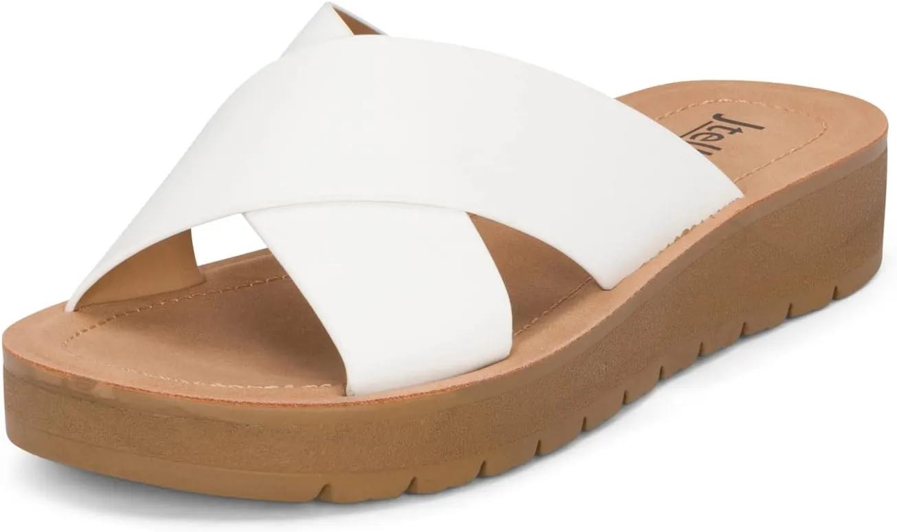 Lucy - Womens Slip On Slide Criss Cross Fashion Platform Open Toe Comfort Sandals