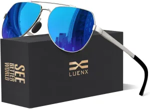 LUENX Aviator Sunglasses for Men Women Polarized New Shades Large Metal Frame - UV 400 Protection