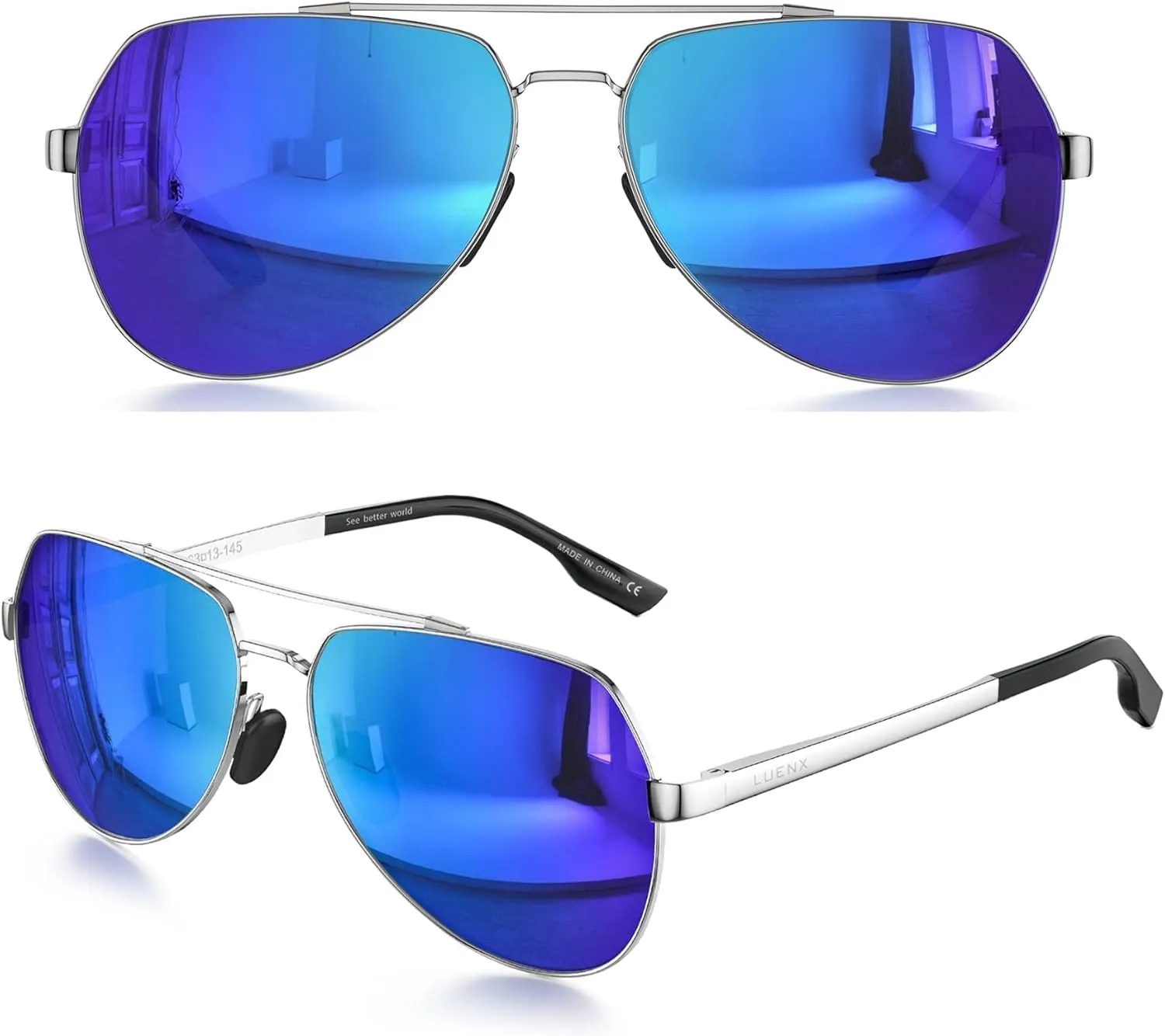 LUENX Aviator Sunglasses for Men Women Polarized New Shades Large Metal Frame - UV 400 Protection