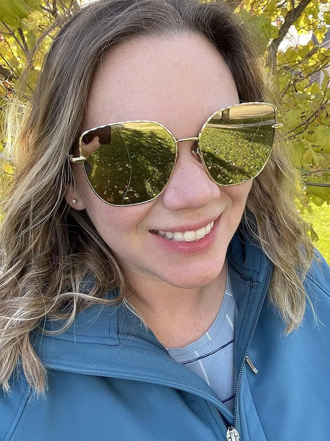 LUENX Trendy Square Oversized Women Aviator Sunglasses - Polygon Flat Three dimensional Rhombic Loop Wire Frame PC Lens