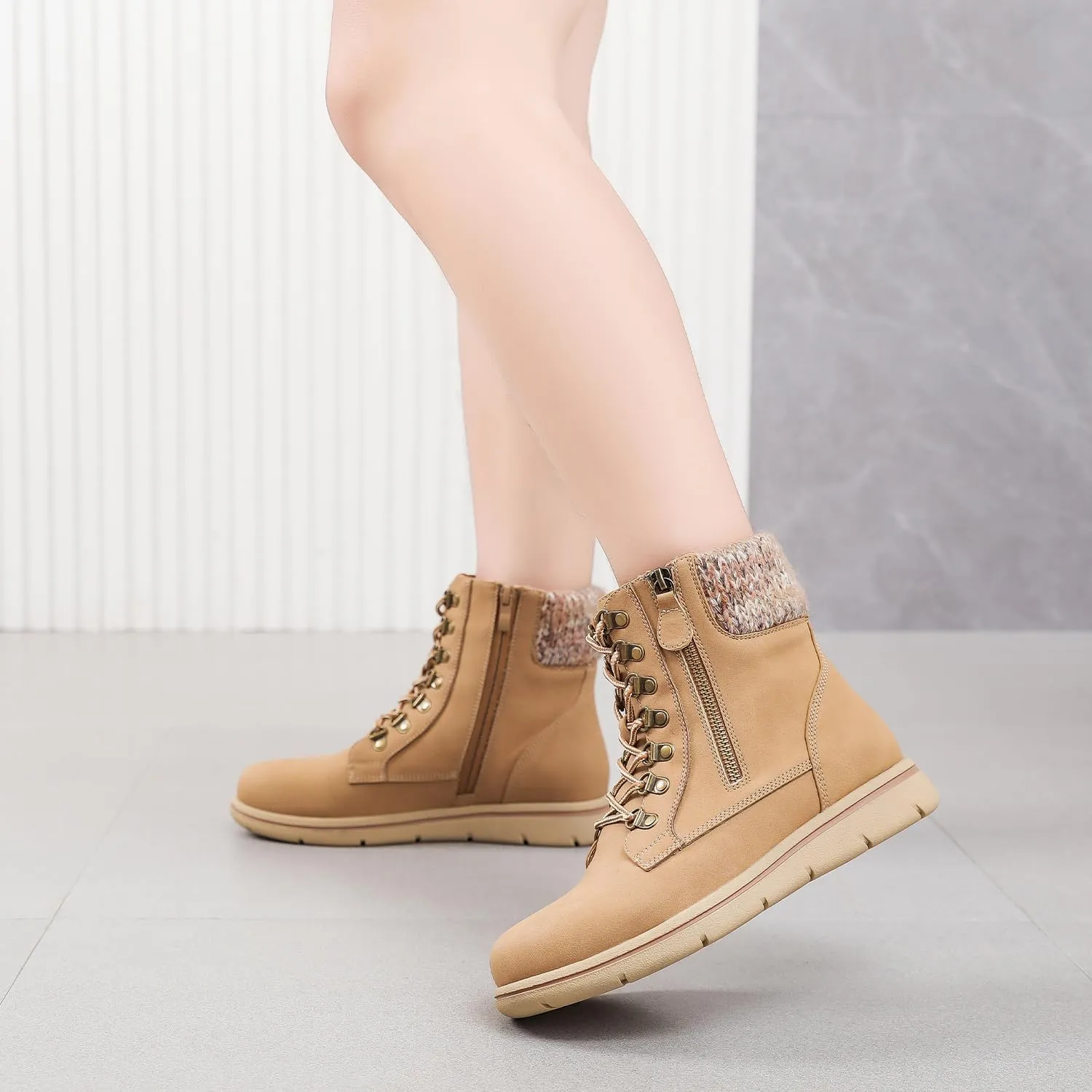 Luoika Women's Wide Width Ankle Boots, Flat Heel Side Zipper Lace Up Plus Size Short Booties.