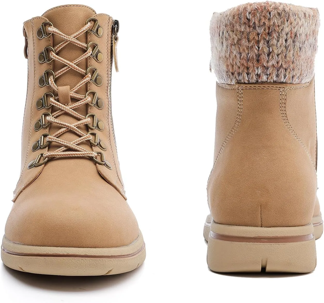 Luoika Women's Wide Width Ankle Boots, Flat Heel Side Zipper Lace Up Plus Size Short Booties.