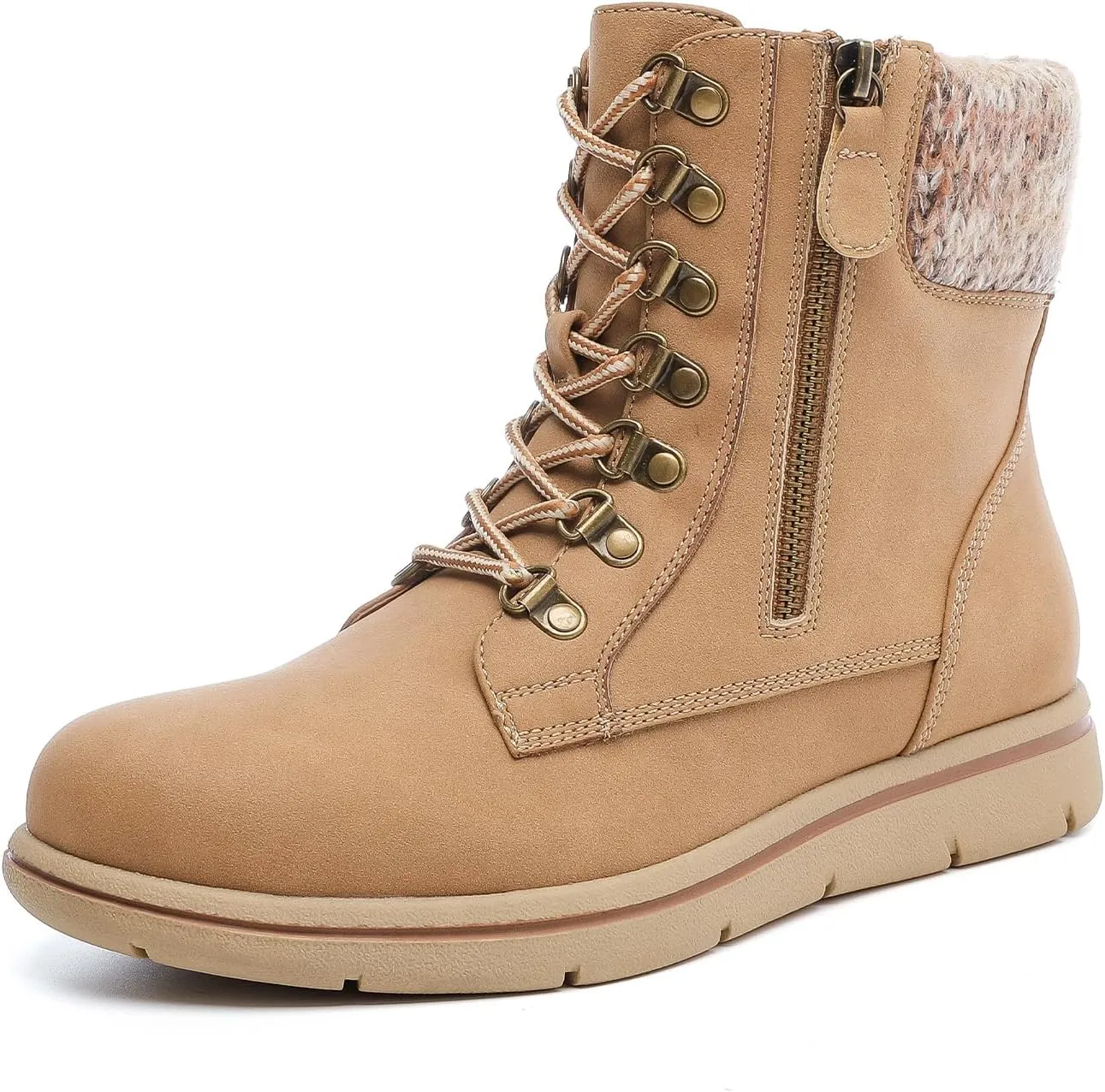 Luoika Women's Wide Width Ankle Boots, Flat Heel Side Zipper Lace Up Plus Size Short Booties.