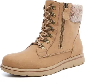 Luoika Women's Wide Width Ankle Boots, Flat Heel Side Zipper Lace Up Plus Size Short Booties.