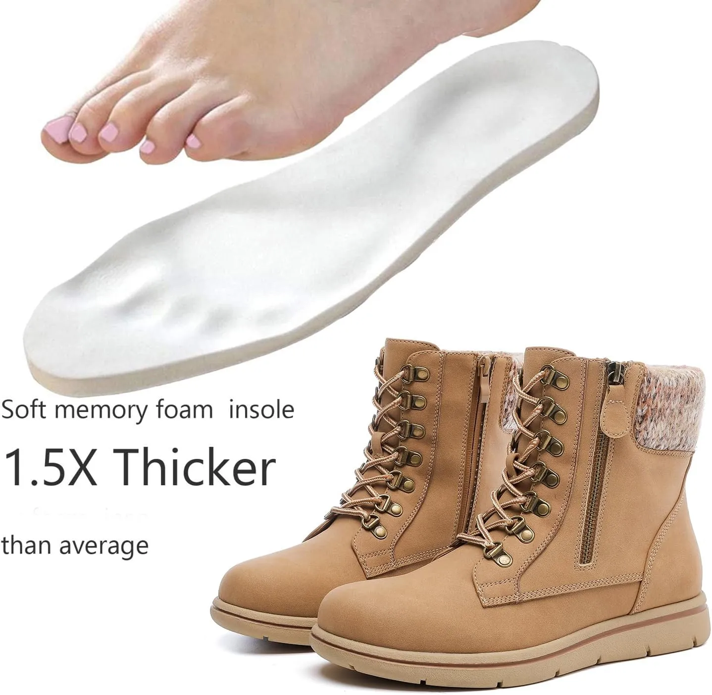 Luoika Women's Wide Width Ankle Boots, Flat Heel Side Zipper Lace Up Plus Size Short Booties.