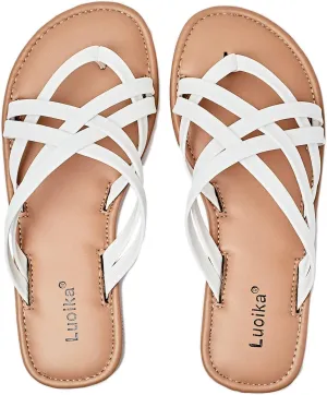 Luoika Women's Wide Width Flat Sandals, Flip Flop Slides Sandal Casual Strapy Sandal Slip on Summer Beach Shoes for Women.