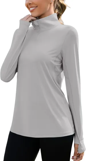 LUYAA Womens 1/4 zip UPF 50  Sun Shirt SPF Long Sleeve Lightweight UV Protection Clothing Hiking Fishing Outdoor