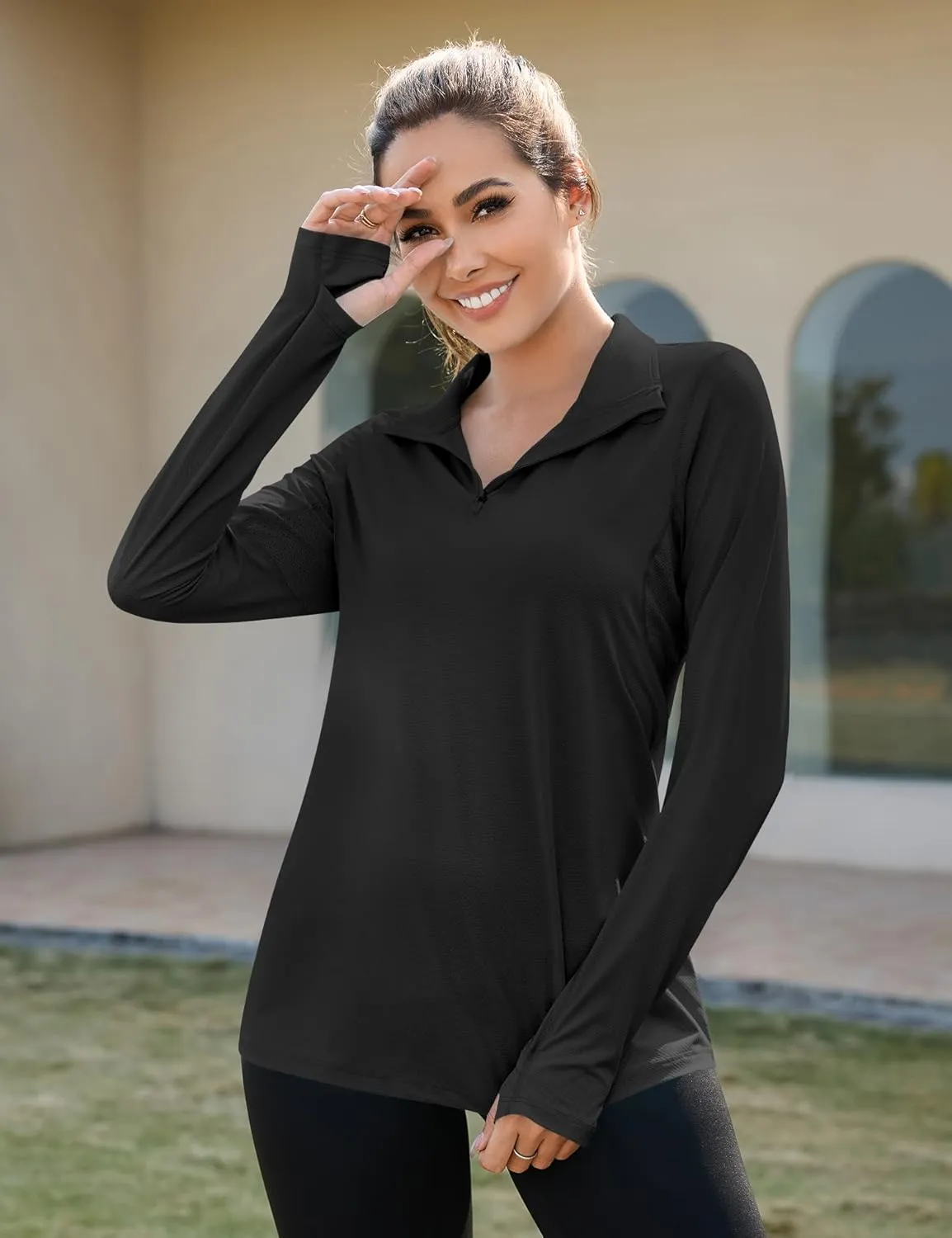 LUYAA Womens 1/4 zip UPF 50  Sun Shirt SPF Long Sleeve Lightweight UV Protection Clothing Hiking Fishing Outdoor