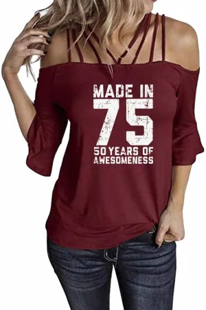 Made in 72 Printed 50th Birthday Women Casual Off The Shoulder Tops Ruffle Sleeve T Shirt