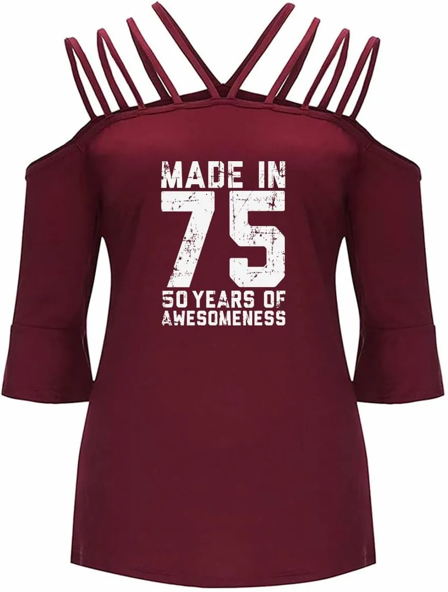 Made in 72 Printed 50th Birthday Women Casual Off The Shoulder Tops Ruffle Sleeve T Shirt