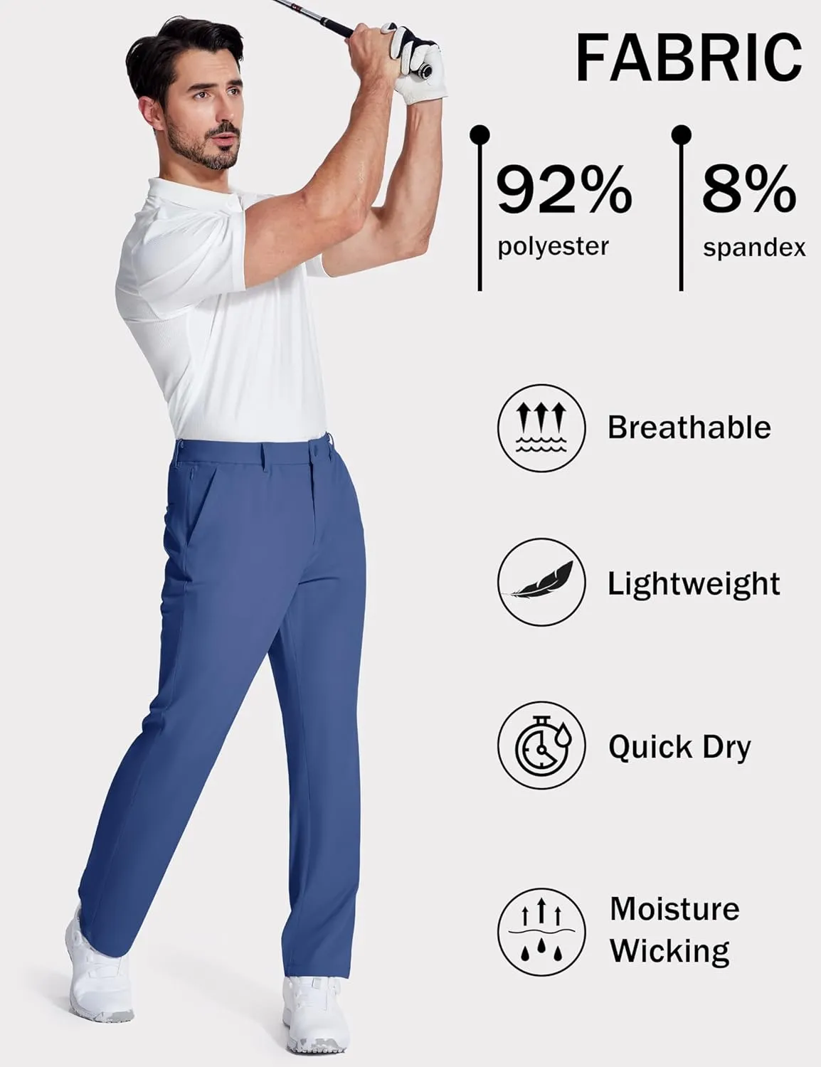 MAGCOMSEN Mens Golf Pants Stretch Dress Pants Quick Dry Water Resistant Lightweight Flat Front Work Pants Moisture Wicking
