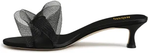 Maiyang Women Open Round Toe Mesh Bowknot Slip on Mules Low Kitten Heel Comfortable Slide Sandals Party Casual Dress Shoes Size 4-16 US