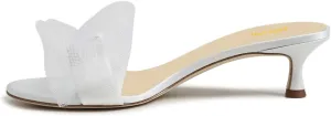 Maiyang Women Open Round Toe Mesh Bowknot Slip on Mules Low Kitten Heel Comfortable Slide Sandals Party Casual Dress Shoes Size 4-16 US