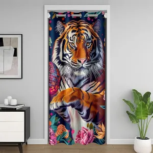 Manfei Wild Tiger Doorway Curtain 1 Panel 84"×42", Disco Ball Rustic Flowers Watercolor Decorative Door Curtain for Closet,Jungle Wildlife Floral Animal Chic Door Drape for Privacy