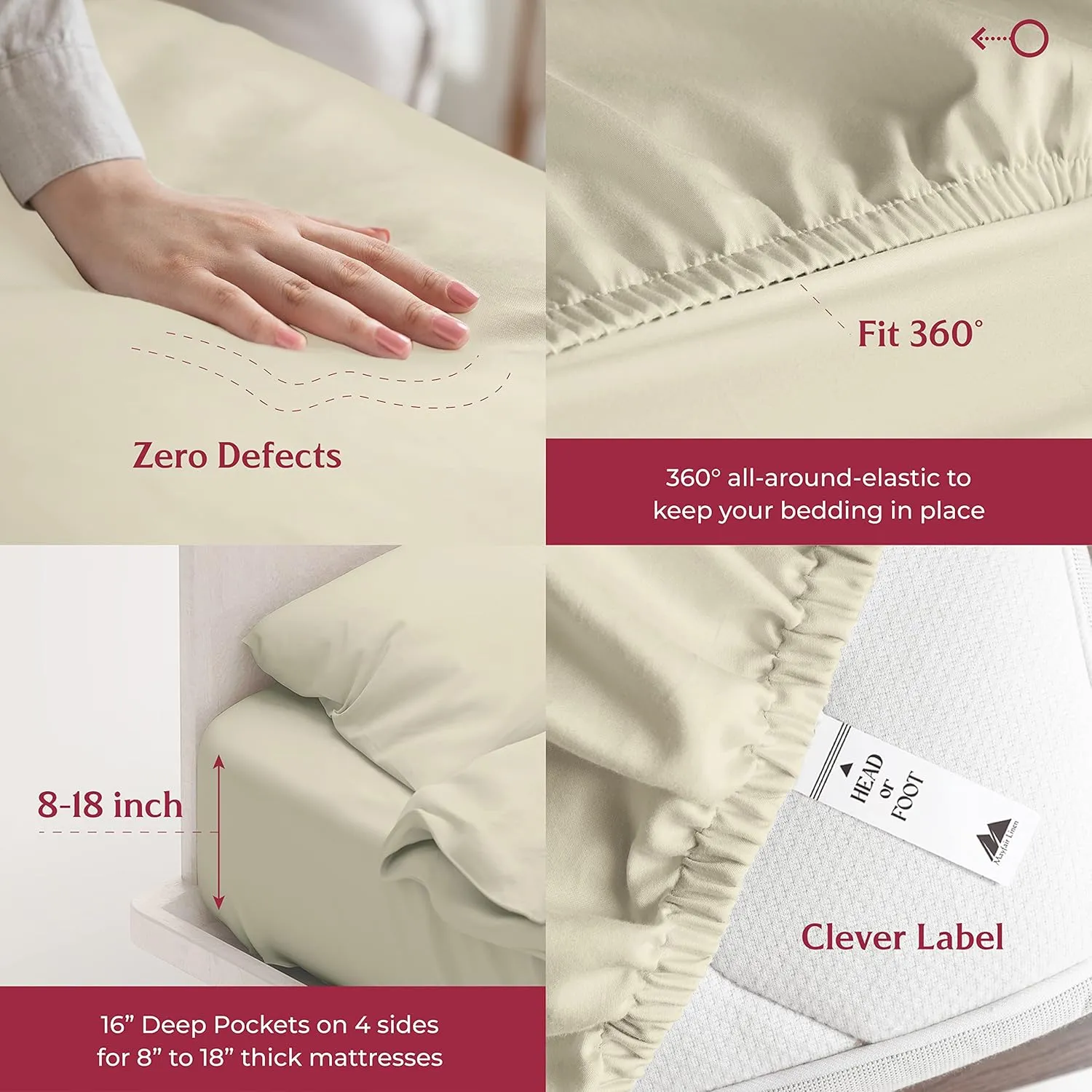 Mayfair Linen Luxury 100% Egyptian Cotton King Fitted Sheet Only - Premium 800 TC Hotel Quality Deep Pocket Cotton Fitted Sheet, Soft, Sateen Weave Bottom Sheet, Fits Mattress up to 18 in - Sand