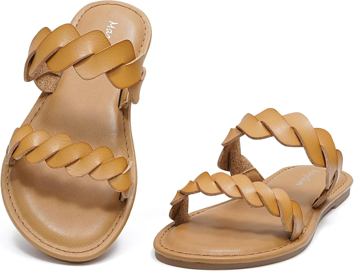 mazeskin Women's Memory Foam Two Braid Band Comfortable Summer Flat Slide Sandals