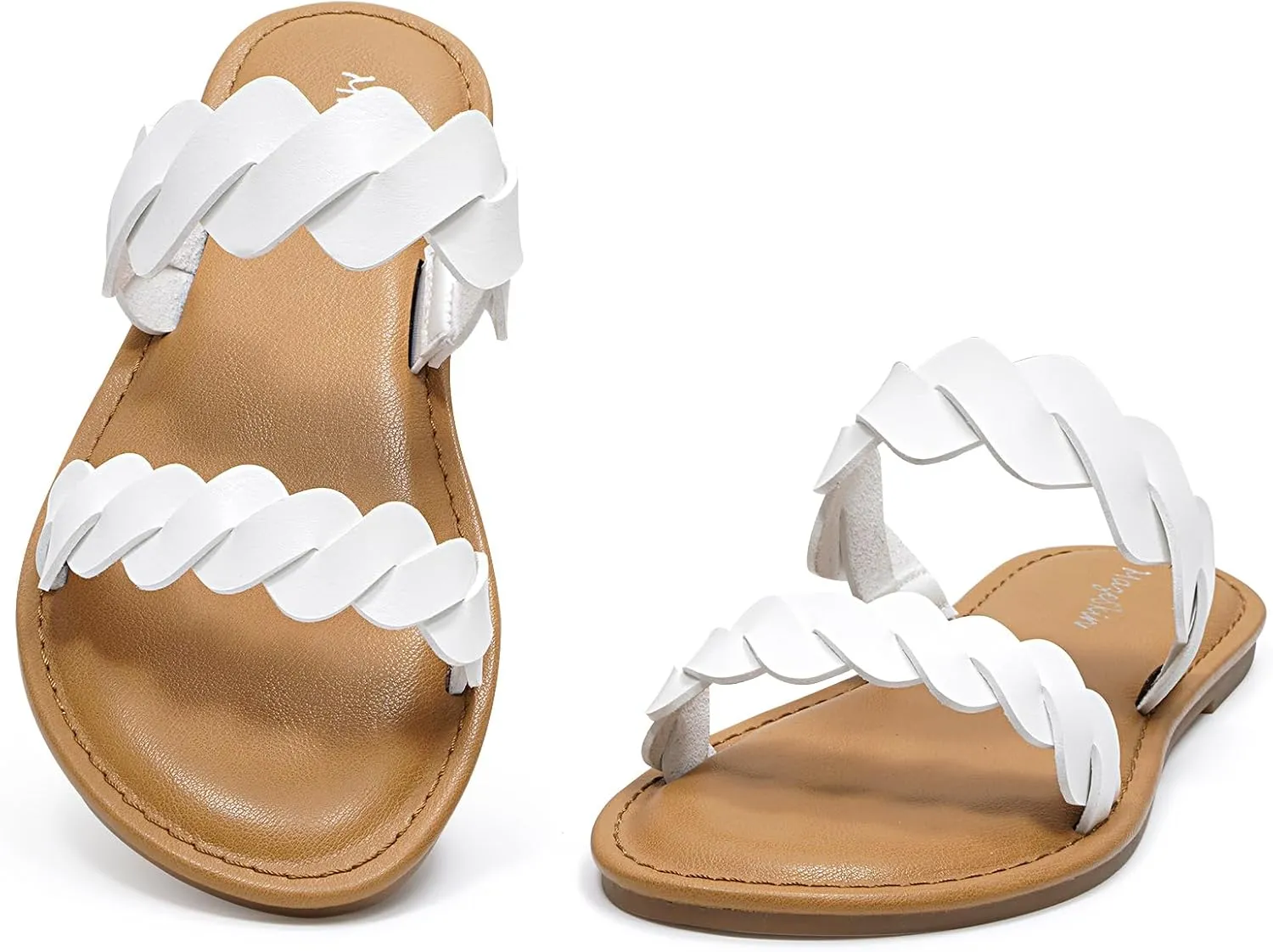 mazeskin Women's Memory Foam Two Braid Band Comfortable Summer Flat Slide Sandals