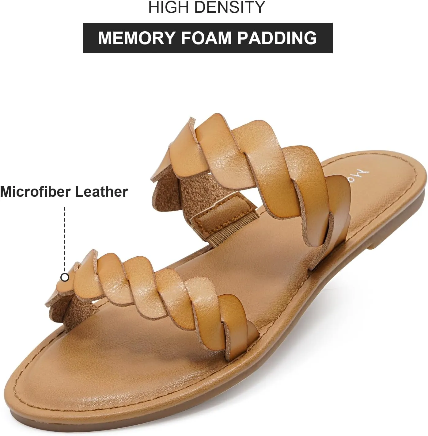 mazeskin Women's Memory Foam Two Braid Band Comfortable Summer Flat Slide Sandals