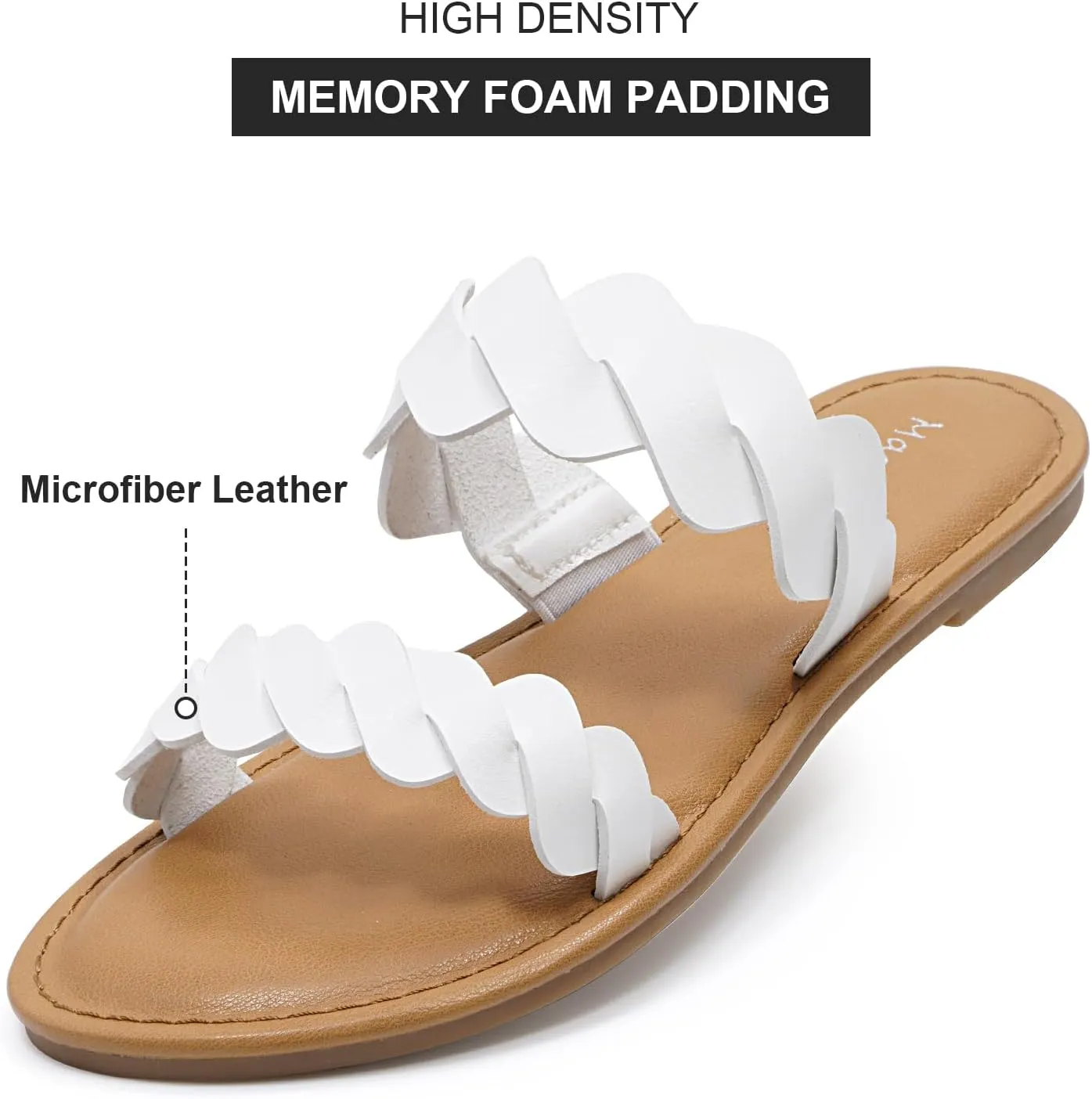 mazeskin Women's Memory Foam Two Braid Band Comfortable Summer Flat Slide Sandals