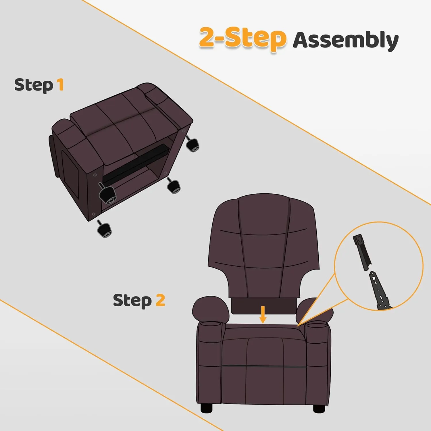 MCombo Big Kids Recliner for Ages 3 , Child Reclining Chair, Toddlers Recliner Sofa with Cup Holders (Faux Leather, Dark Brown)