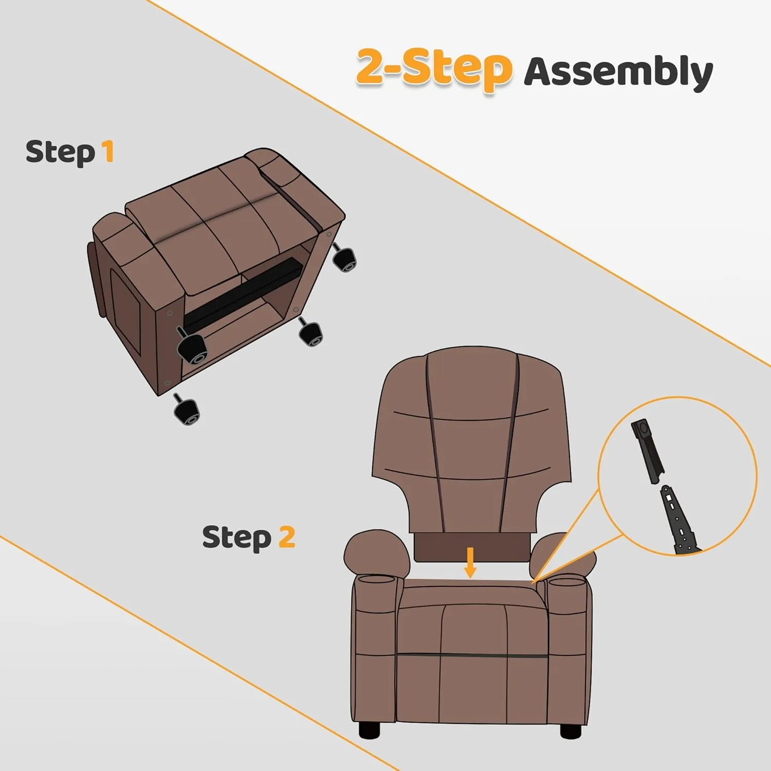 MCombo Big Kids Recliner for Ages 3 , Child Reclining Chair, Toddlers Recliner Sofa with Cup Holders (Velvet, Brown)