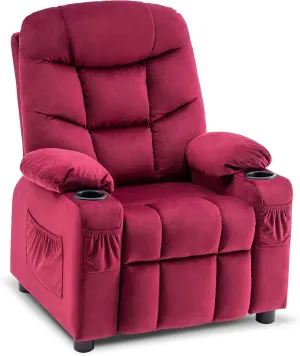 MCombo Big Kids Recliner for Ages 3 , Child Reclining Chair, Toddlers Recliner Sofa with Cup Holders (Velvet, Burgundy)