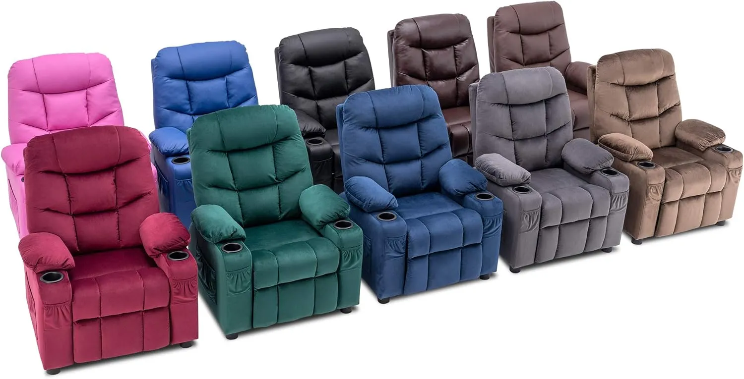 MCombo Big Kids Recliner for Ages 3 , Child Reclining Chair, Toddlers Recliner Sofa with Cup Holders (Velvet, Burgundy)
