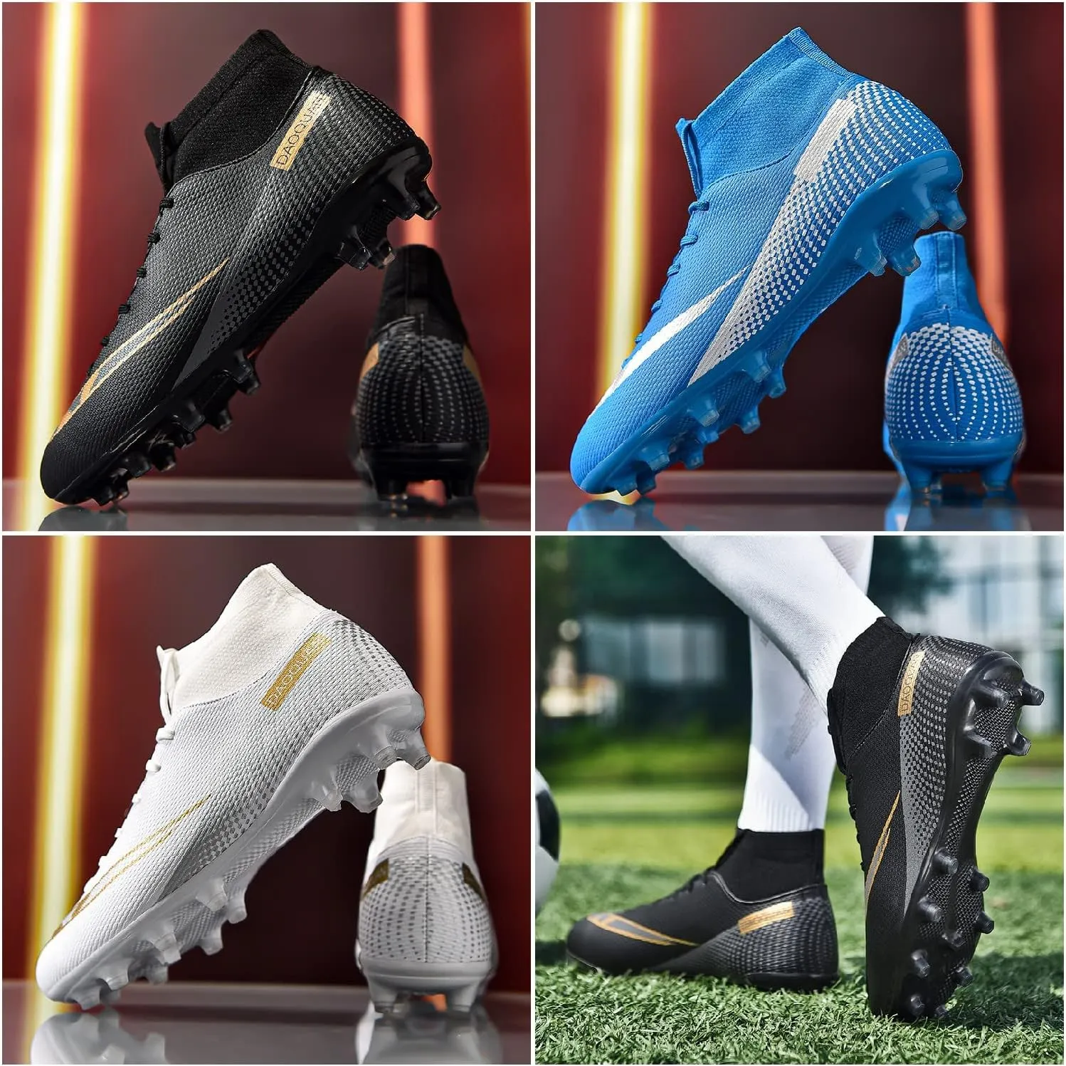 MDPCX Competitive Unisex Soccer Shoes Men Women Indoor Outdoor Football Boots Athletic Turf Mundial Team Cleat Running Sports Lightweight Breathable Anti-Skid Damping Shoes