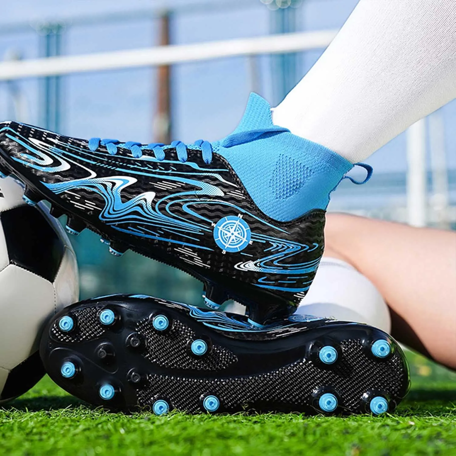 MEBAMY Kids Soccer Cleats Spikes Indoor: Comfortable High Ankle AG Youth Football Cleats Training Sneaker