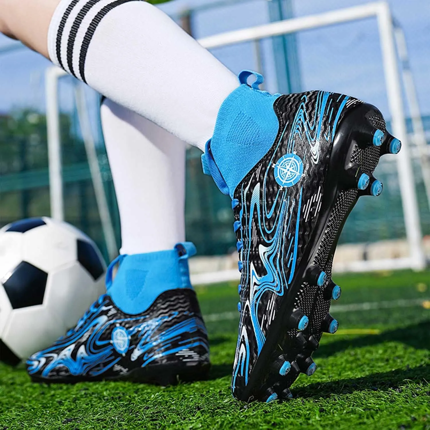 MEBAMY Kids Soccer Cleats Spikes Indoor: Comfortable High Ankle AG Youth Football Cleats Training Sneaker