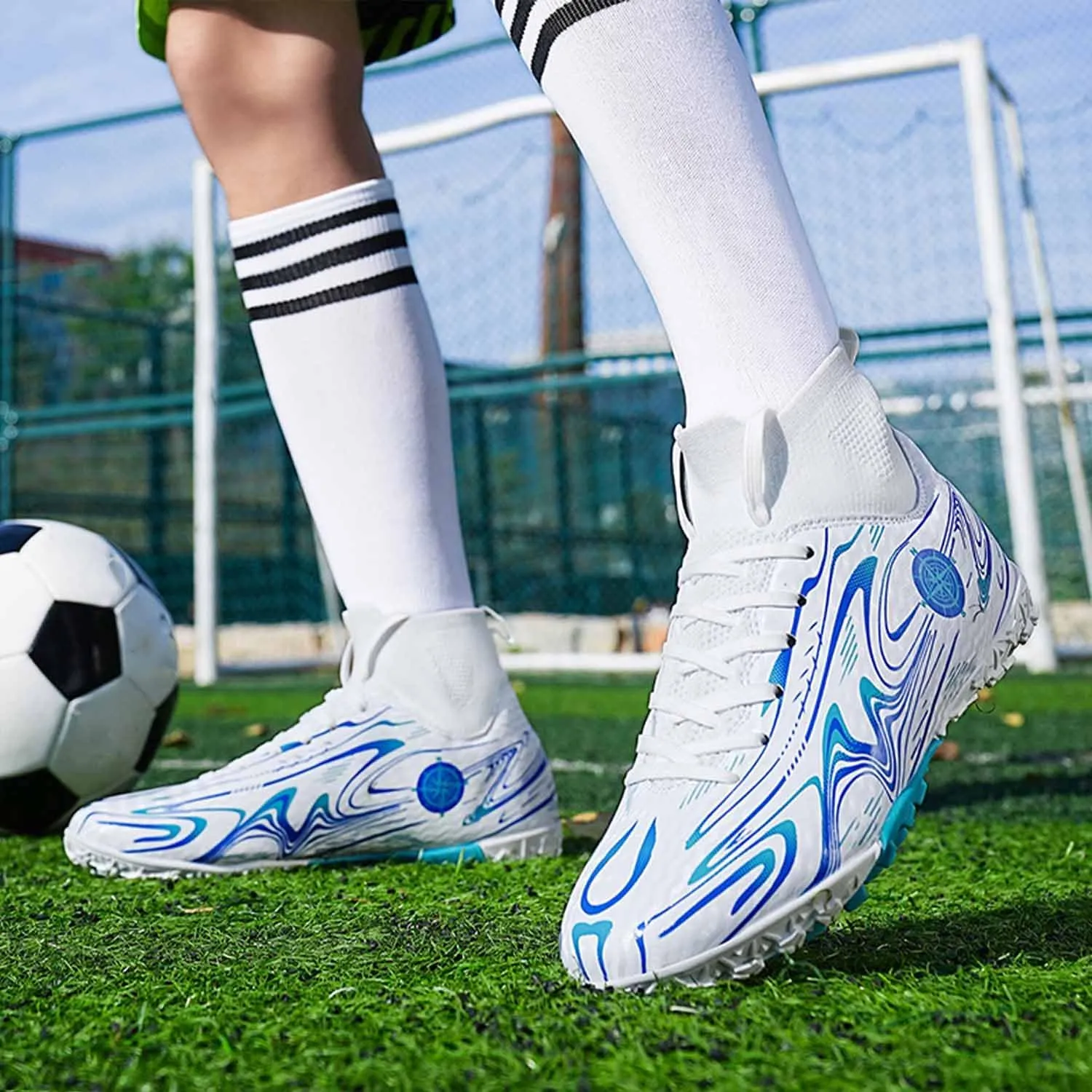 MEBAMY Unisex High top Soccer Boots Cleats Outdoor Athletic Sneaker Turf Football Shoes Spikes Indoor Youth AG Soccer Shoes