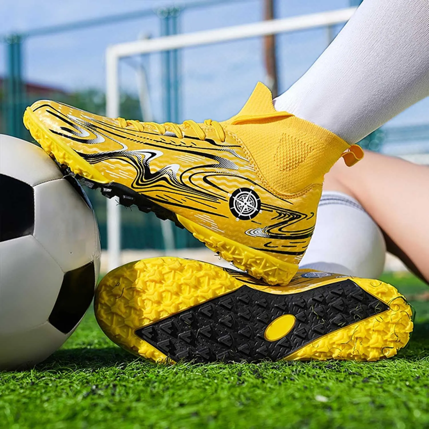 MEBAMY Unisex High top Soccer Boots Cleats Outdoor Athletic Sneaker Turf Football Shoes Spikes Indoor Youth AG Soccer Shoes