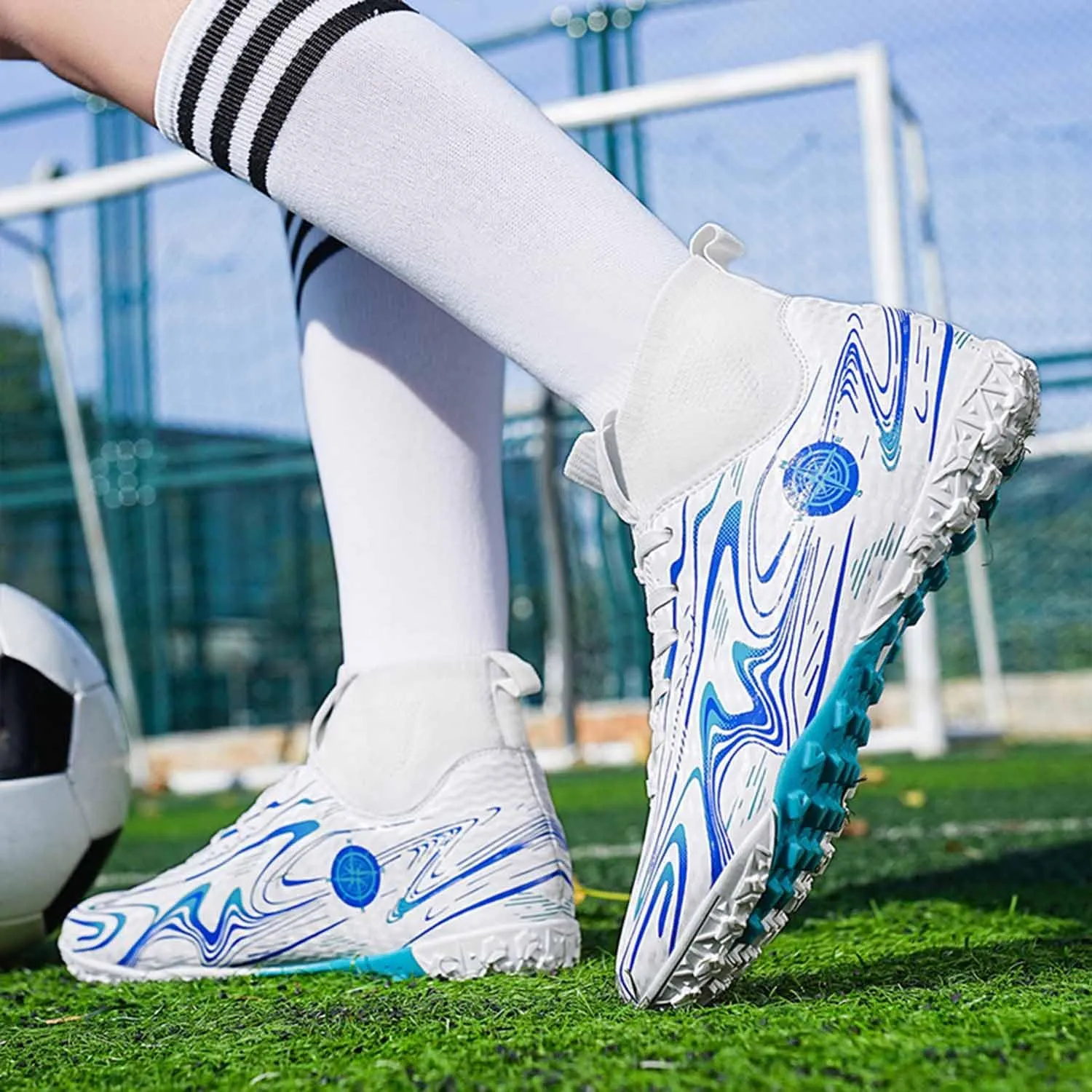 MEBAMY Unisex High top Soccer Boots Cleats Outdoor Athletic Sneaker Turf Football Shoes Spikes Indoor Youth AG Soccer Shoes