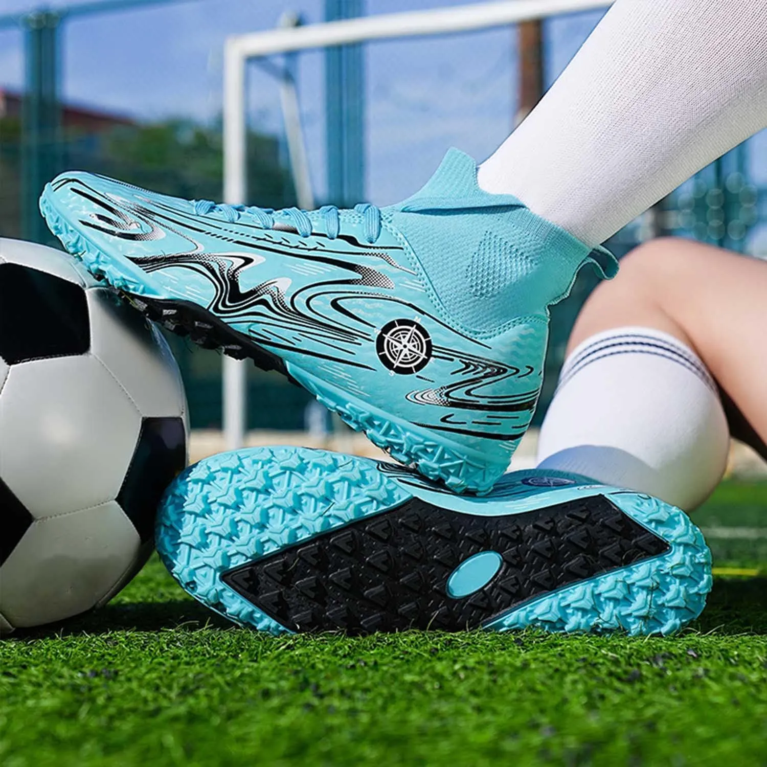 MEBAMY Unisex High top Soccer Boots Cleats Outdoor Athletic Sneaker Turf Football Shoes Spikes Indoor Youth AG Soccer Shoes