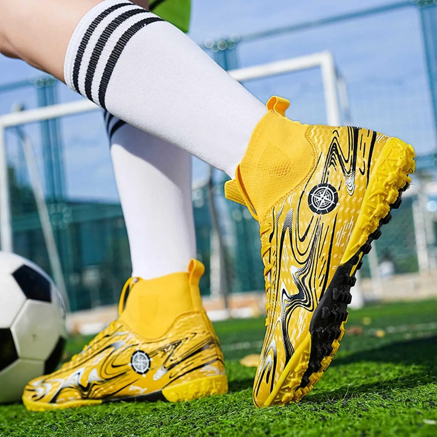 MEBAMY Unisex High top Soccer Boots Cleats Outdoor Athletic Sneaker Turf Football Shoes Spikes Indoor Youth AG Soccer Shoes