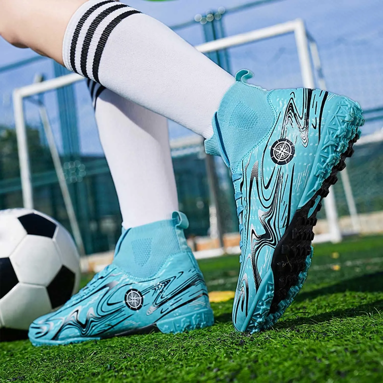 MEBAMY Unisex High top Soccer Boots Cleats Outdoor Athletic Sneaker Turf Football Shoes Spikes Indoor Youth AG Soccer Shoes