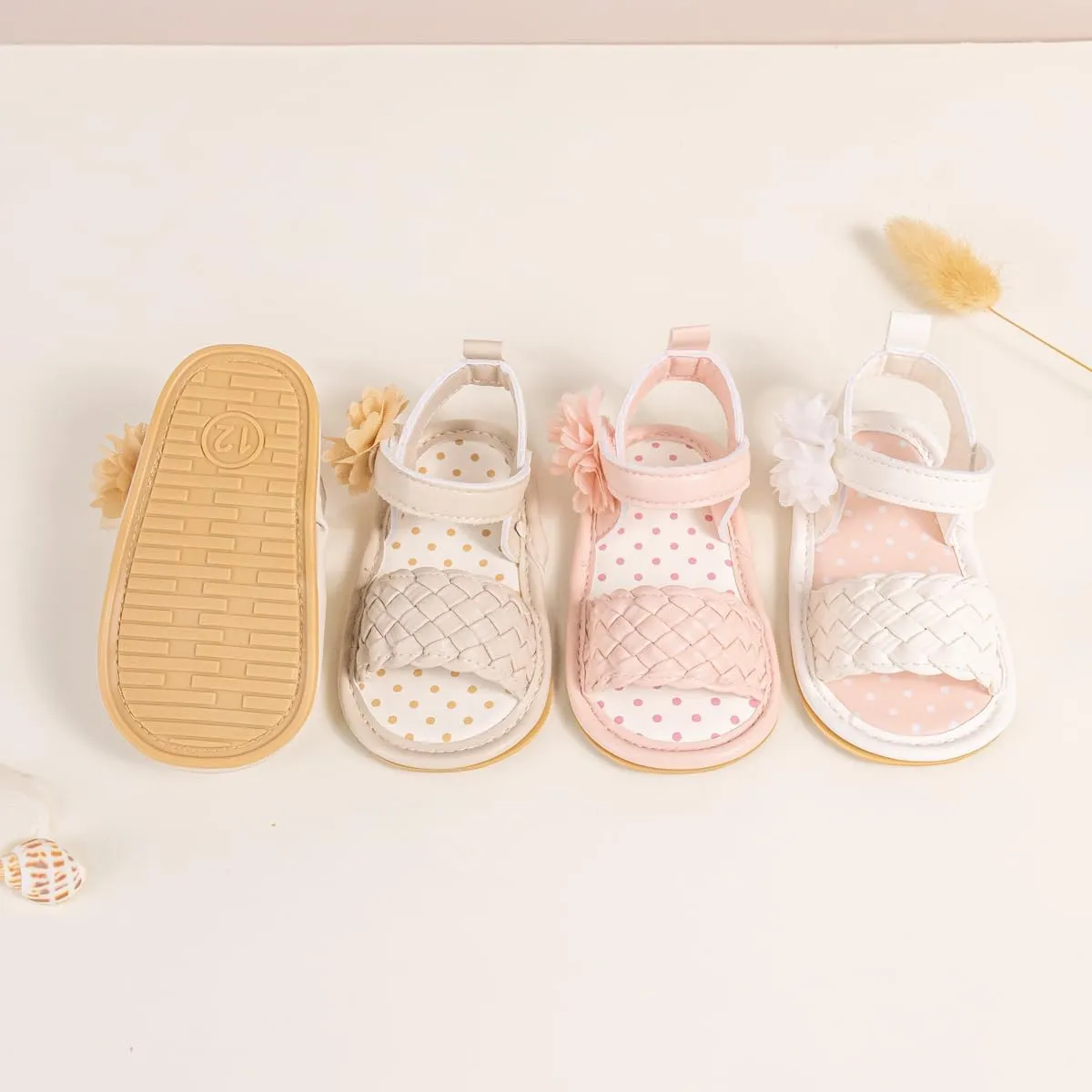 Meckior Baby Toddler Infant Girls PU Leather Soft Open Toe Summer Sandals Flower Princess Flat Shoes