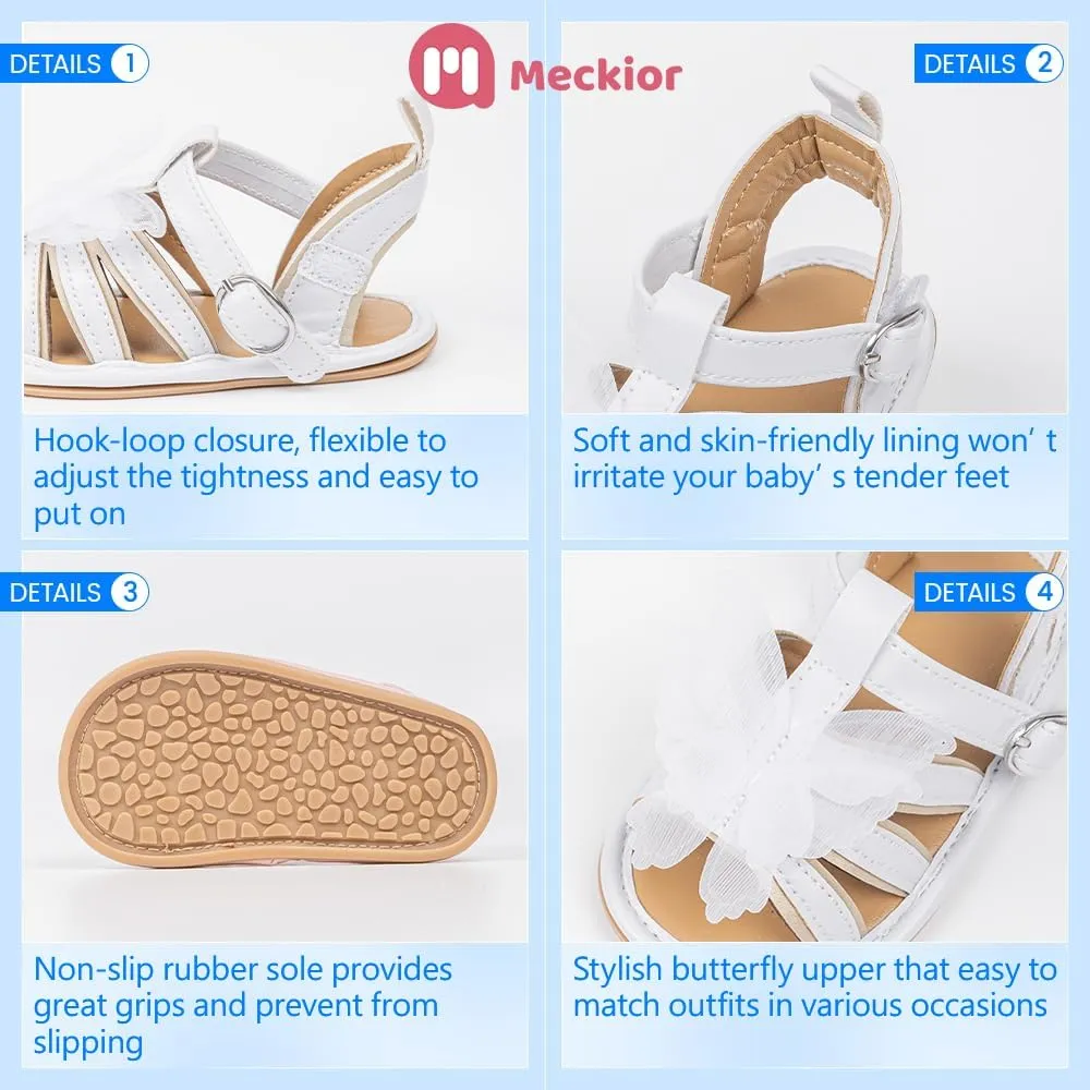 Meckior Baby Toddler Infant Girls PU Leather Soft Open Toe Summer Sandals Flower Princess Flat Shoes