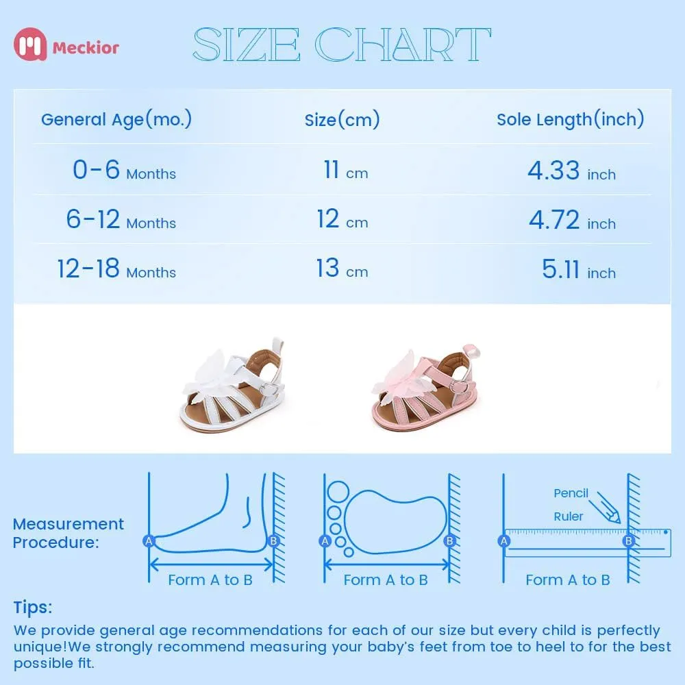 Meckior Baby Toddler Infant Girls PU Leather Soft Open Toe Summer Sandals Flower Princess Flat Shoes