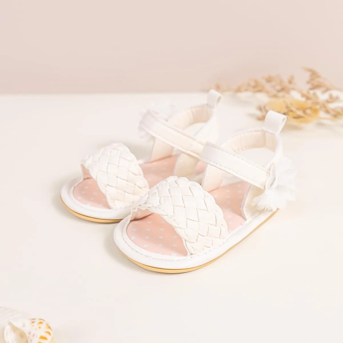 Meckior Baby Toddler Infant Girls PU Leather Soft Open Toe Summer Sandals Flower Princess Flat Shoes