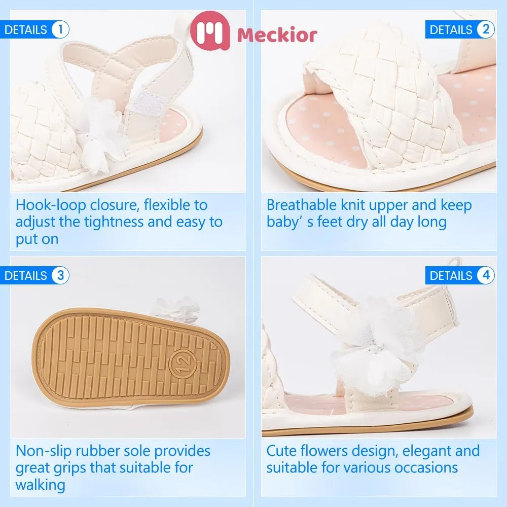 Meckior Baby Toddler Infant Girls PU Leather Soft Open Toe Summer Sandals Flower Princess Flat Shoes