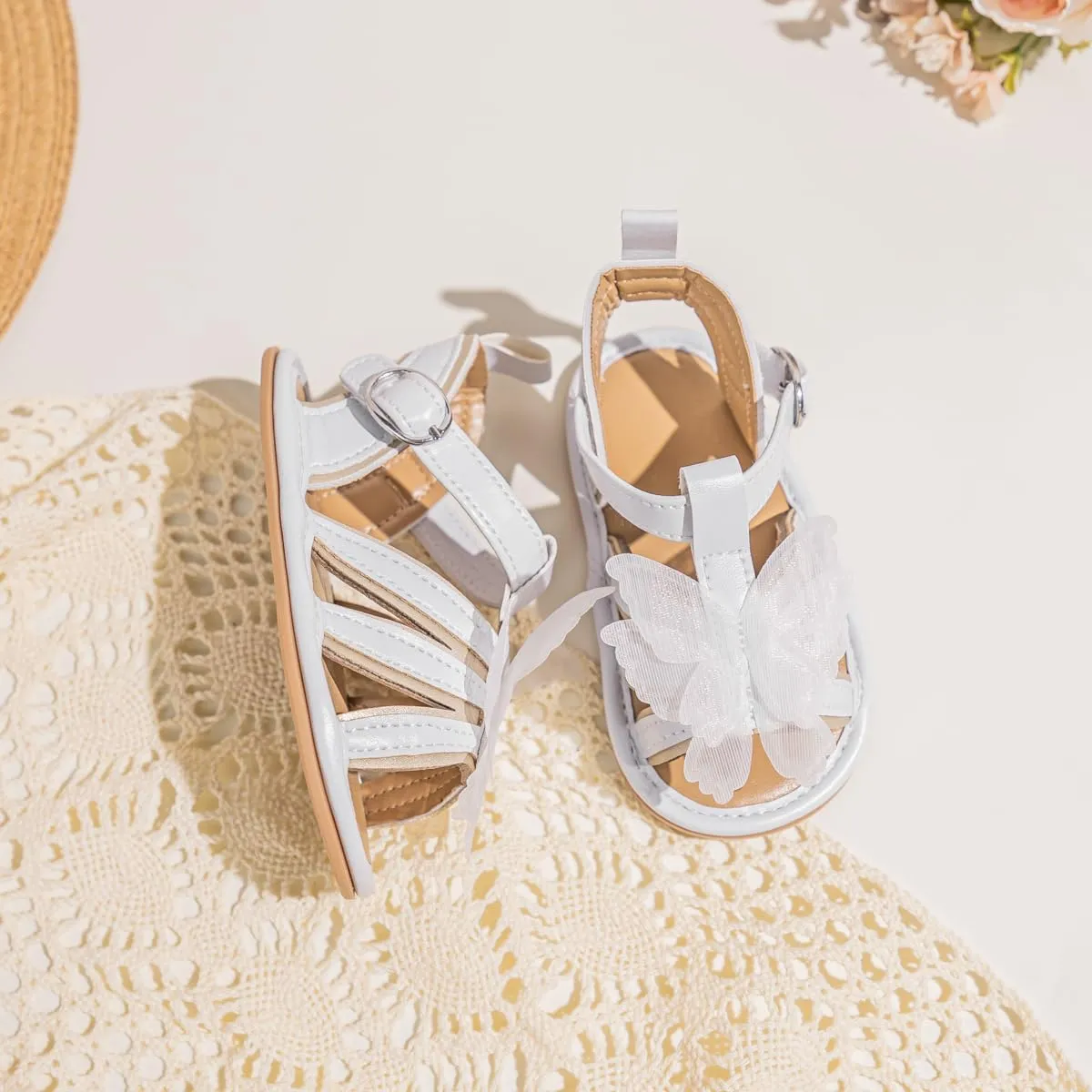 Meckior Baby Toddler Infant Girls PU Leather Soft Open Toe Summer Sandals Flower Princess Flat Shoes