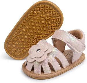 Meckior Baby Toddler Infant Girls PU Leather Soft Open Toe Summer Sandals Flower Princess Flat Shoes