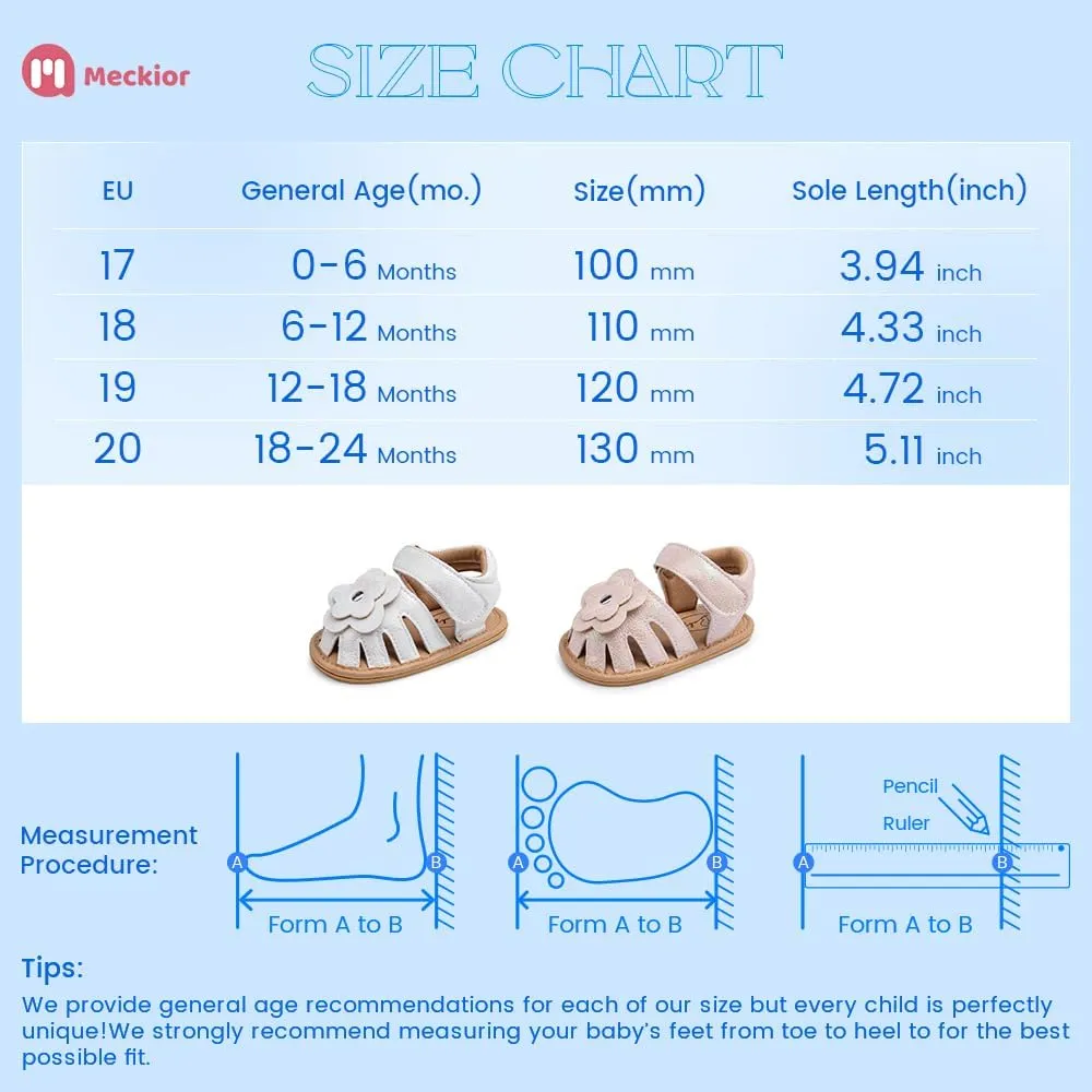 Meckior Baby Toddler Infant Girls PU Leather Soft Open Toe Summer Sandals Flower Princess Flat Shoes