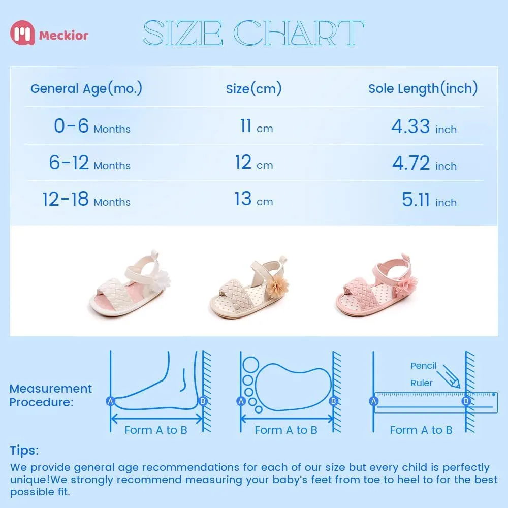 Meckior Baby Toddler Infant Girls PU Leather Soft Open Toe Summer Sandals Flower Princess Flat Shoes