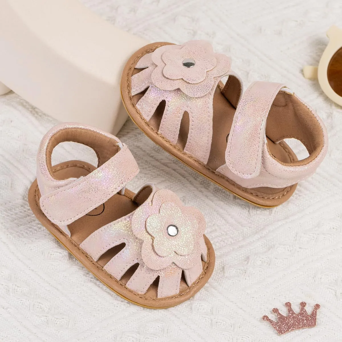 Meckior Baby Toddler Infant Girls PU Leather Soft Open Toe Summer Sandals Flower Princess Flat Shoes