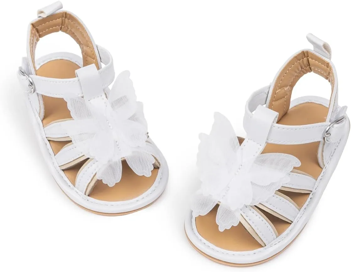 Meckior Baby Toddler Infant Girls PU Leather Soft Open Toe Summer Sandals Flower Princess Flat Shoes