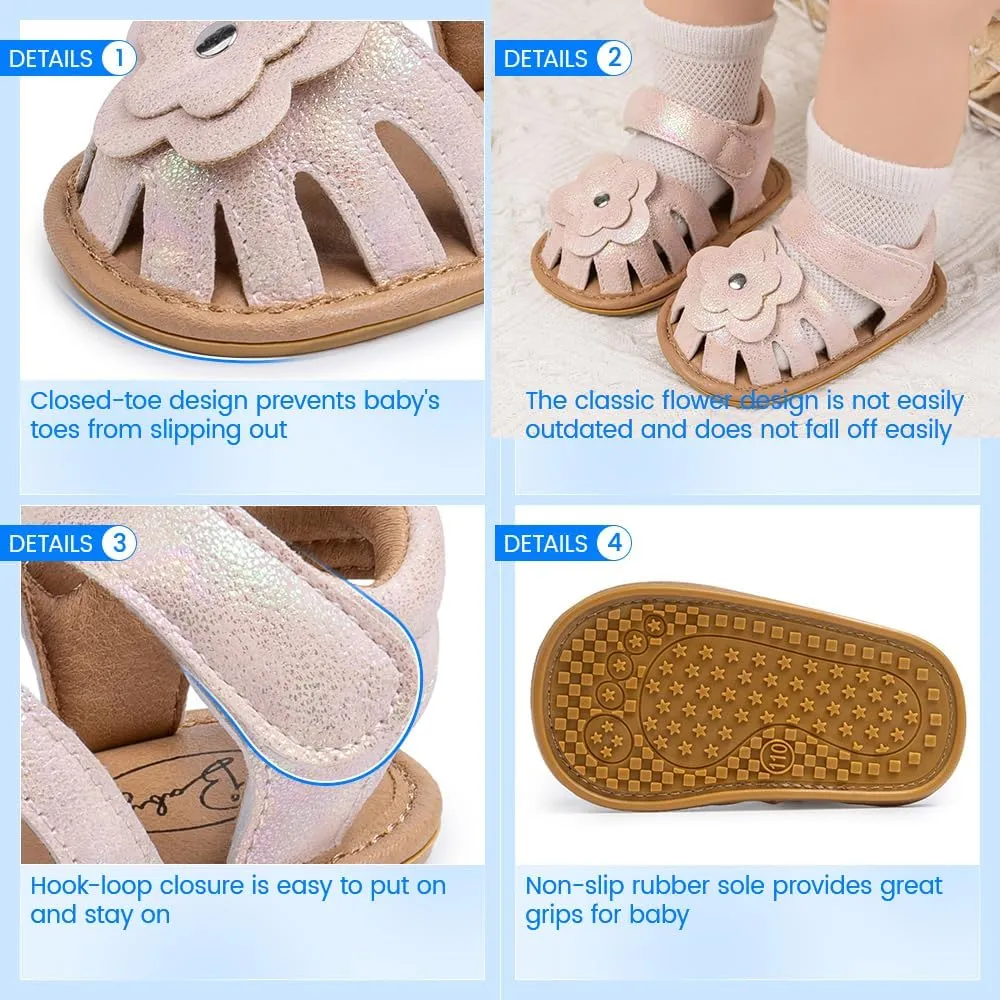 Meckior Baby Toddler Infant Girls PU Leather Soft Open Toe Summer Sandals Flower Princess Flat Shoes